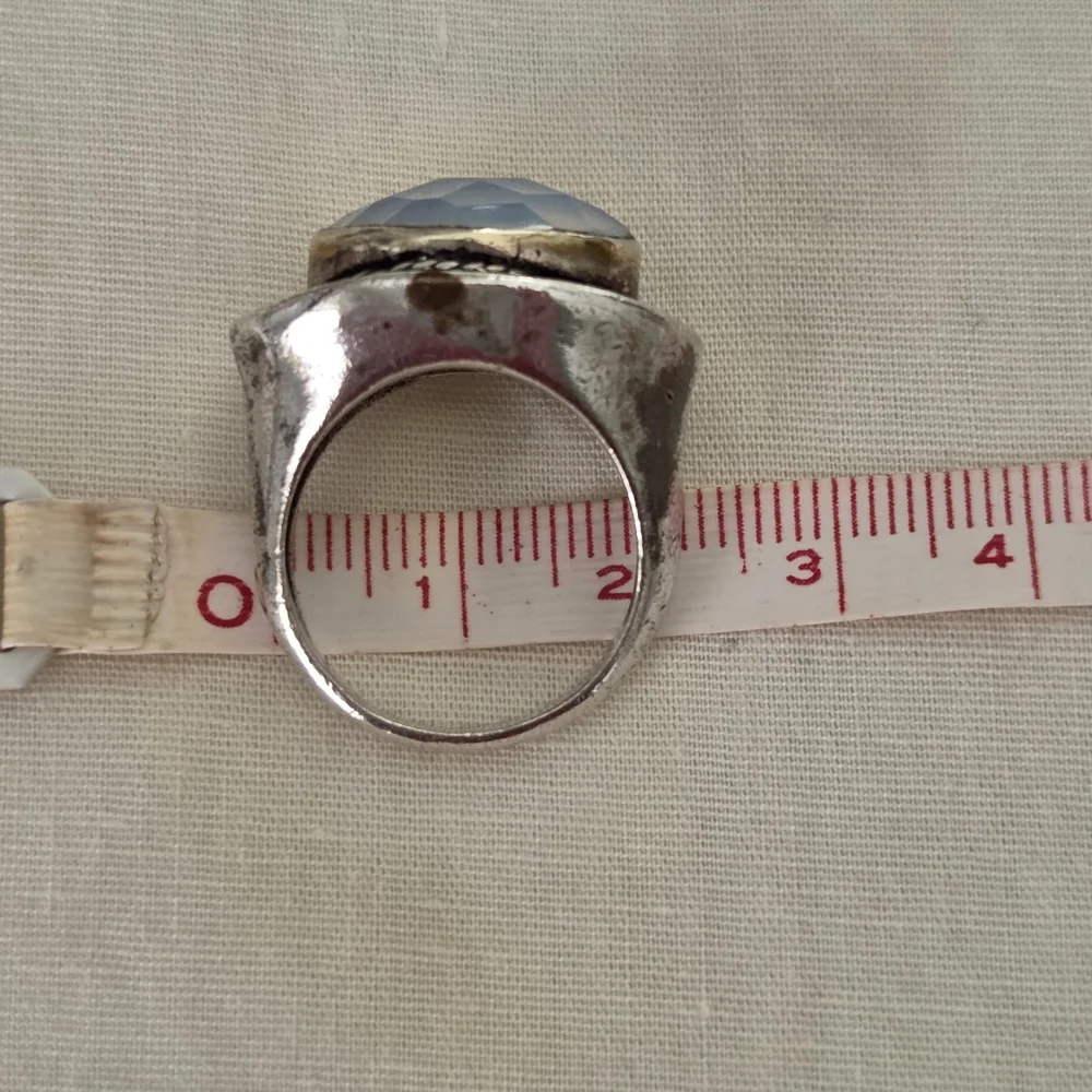 Facet Cut Moonstone Silvertone Fashion Ring